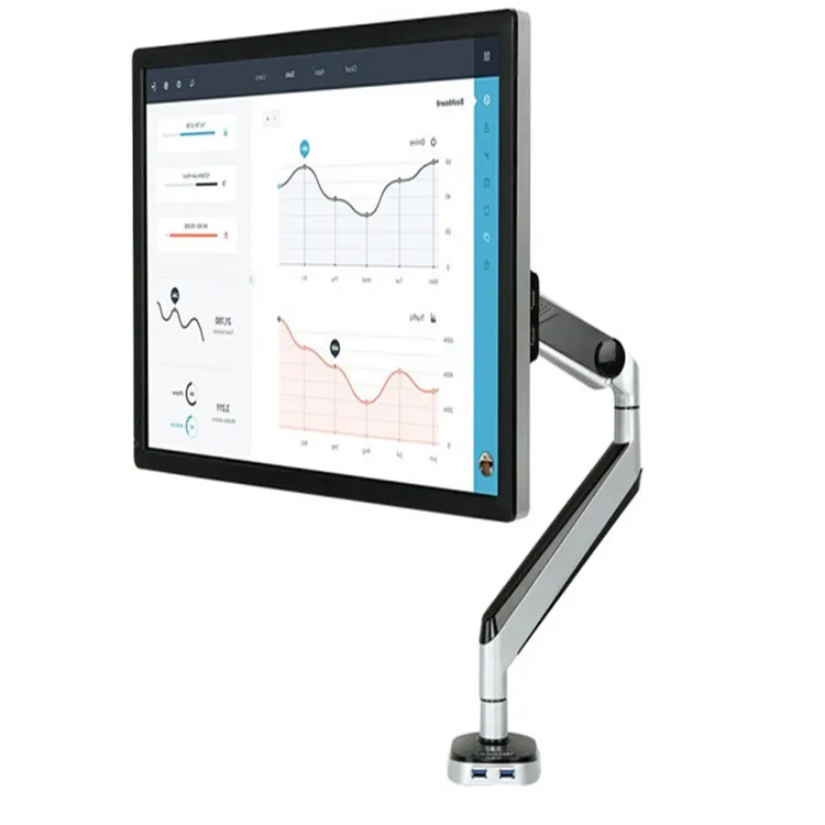 Locteknown D8A Алюминиевый Газовый пружинный Настольный держатель для монитора с ЖК-дисплеем для компьютера с креплением на руку для загрузки 2-9 кг с двумя usb-портами