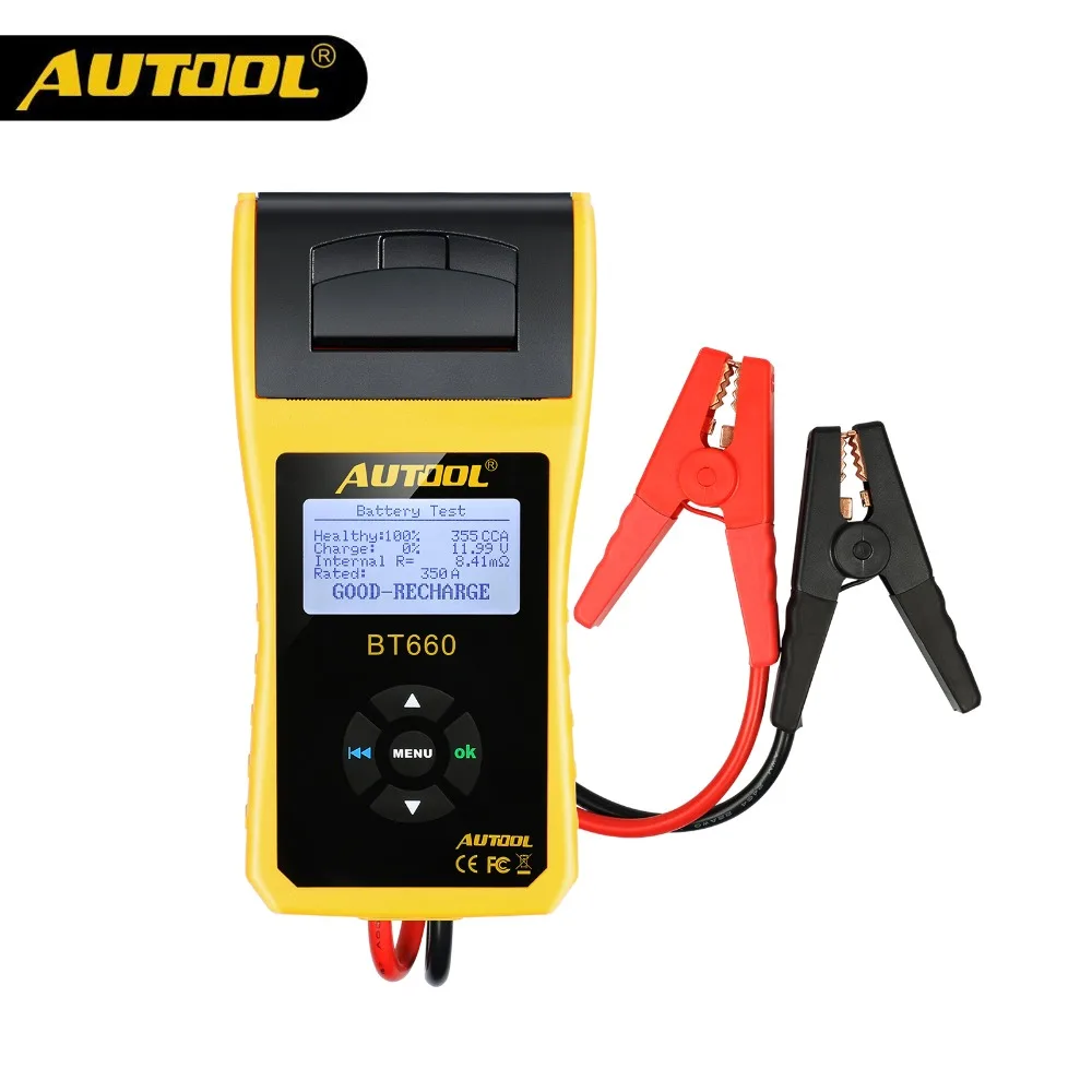 AUTOOL BT660 Battery System Tester Built-in Thermal Printer BT-660 with Shell Anti-acid Plastic Multi-Languages Fast Shipping