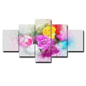 

5 Panel Watercolor Blooming Flower Garden Posters and Prints Art Canvas Painting For Bedroom Living Room Home Decor No Frame