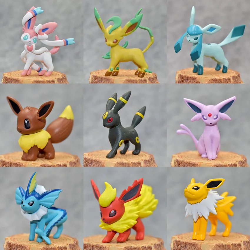

Original Eevee Vaporeon Jolteon Flareon Espeon Umbreon Leafeon Glaceon with box action & toy figures Collection toy pokemones