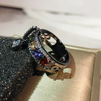 

Colorful zircon Vintage Black Gold Filled Wedding Rings For Women Fashion Jewelry Luxury White Zircon Engagement Ring