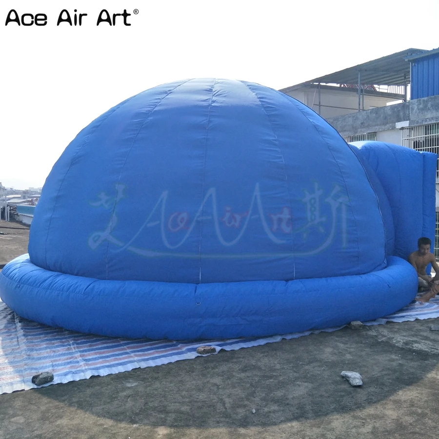 Портативный синий цвет надувная палатка, астрономия купол палатка с большой дверью для торговых шоу в Японии