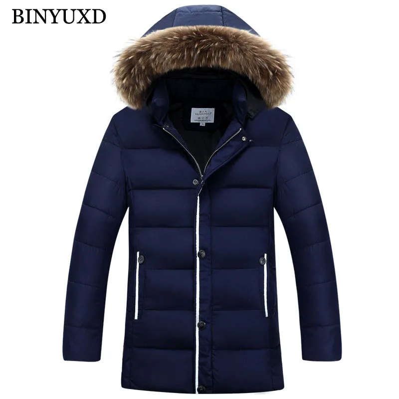 Binyuxd 3D хлопковая куртка мужская с капюшоном ветрозащитный Мужские парки Искусственный мех толстый теплый мягкий пальто 2017 Повседневное