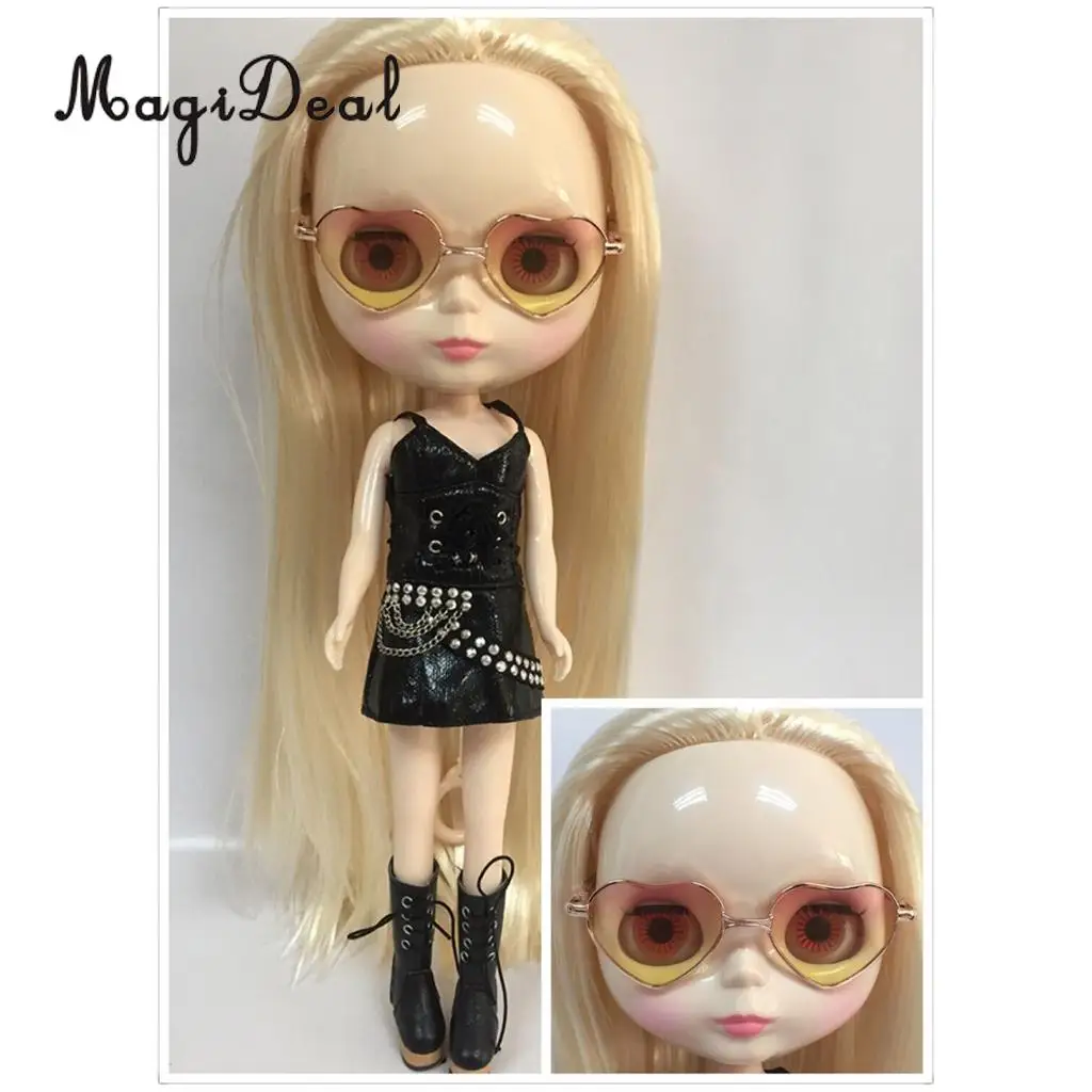 1/6 Fashion Heart Gold Frame Sunglasses for Blythe Dolls or Pet Toy Accessories