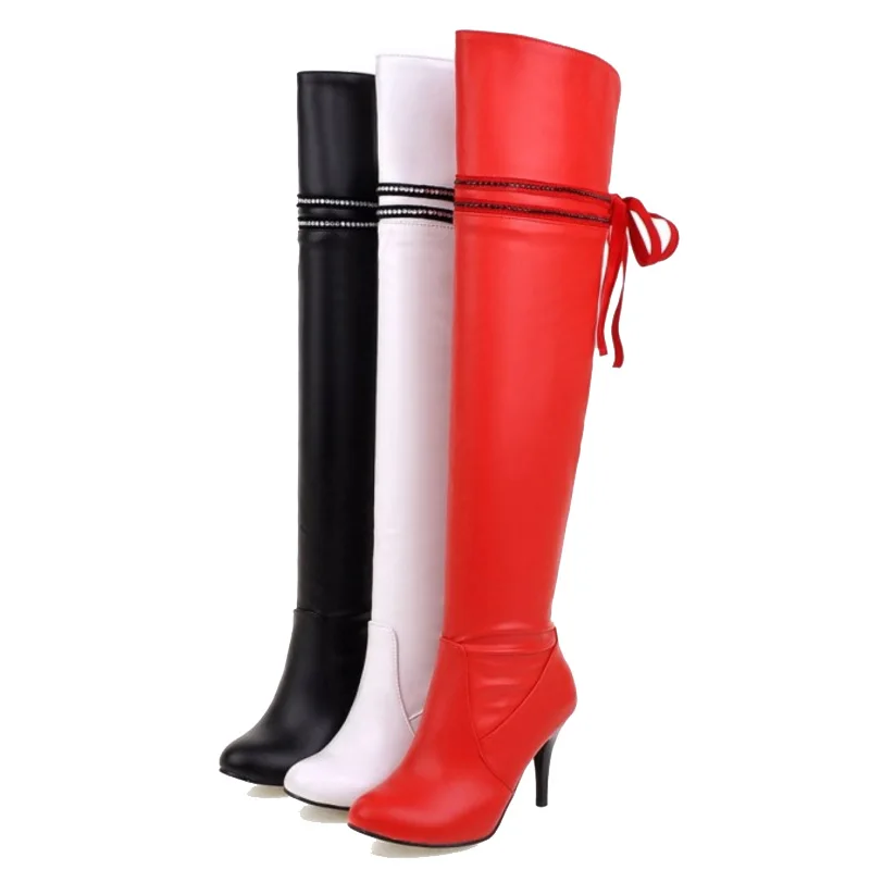 SJJH Women Over-the-Knee Boots with Round Toe Stiletto Plush Bowtie Long Riding Boot Fashion Elegant Party Shoes Large Size Q106 SJJH Women Over-the-Knee Boots with Round Toe Stiletto Plush Bowtie Long Riding Boot Fashion Elegant Party Shoes Large Size Q106