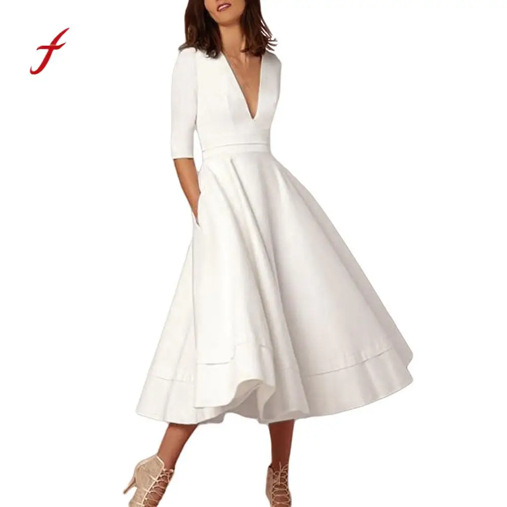 Women's Ball Gown Prom Ladies Evening Party Swing Dress Half Sleeve