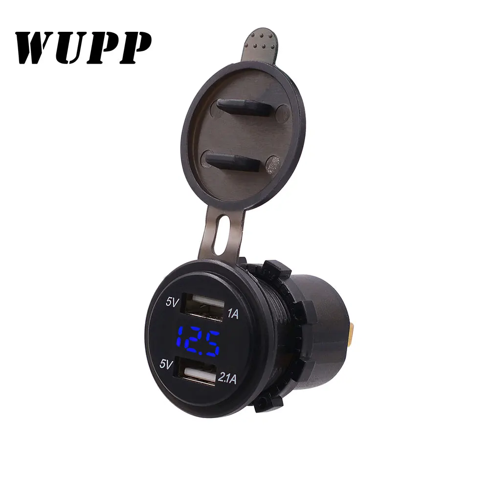 

WUPP 5V 2.1A/1A Dual USB Car Charger LED Display Universal Phone Cigarette Lighter Socket Adapter Digital Voltmeter 12-24V