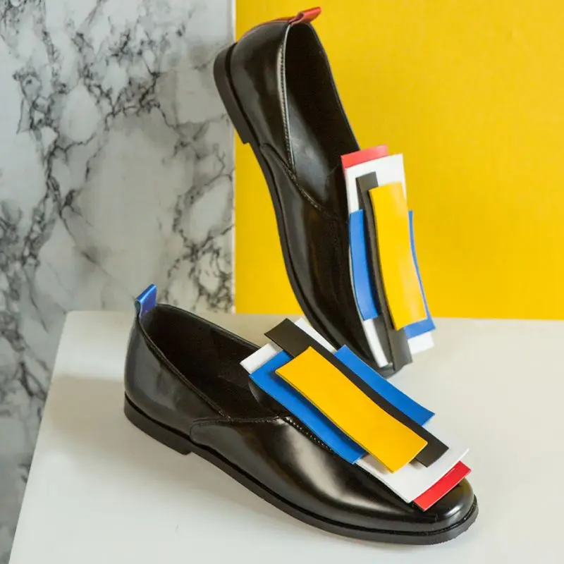 KemeKiss/Женская обувь на плоской подошве; повседневная обувь с разноцветными геометрическими фигурами и круглым носком для женщин; коллекция года; модные вечерние туфли для прогулок и шоппинга; размеры 32-43