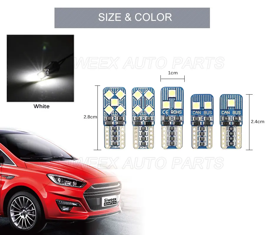 Ультра яркие красные/зеленые/T10 светодиодный белый светильник s Canbus W5W лампы для фар ошибок 2/4/6/8/10 SMD 3030 светодиодный s номерного знака дверная лампа