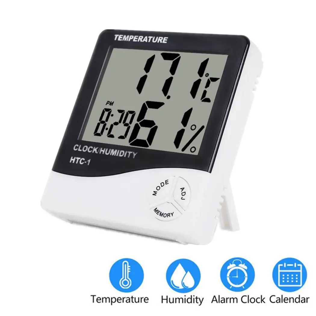 Square Large Screen Digital Thermometer Hygrometer AAA 1.5V With Alarm 5%RH 1% Clock Multifunction in one. | Электроника