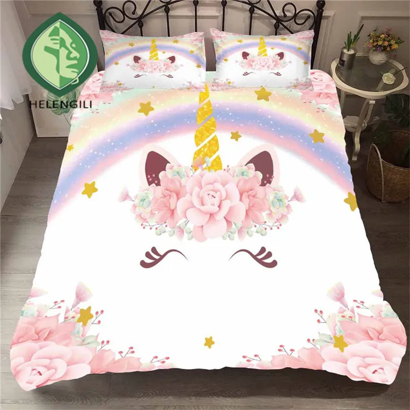 

HELENGILI 3D Bedding Set Unicorn Print Duvet Cover Set Lifelike Bedclothes with Pillowcase Bed Set Home Textiles #DJS-60