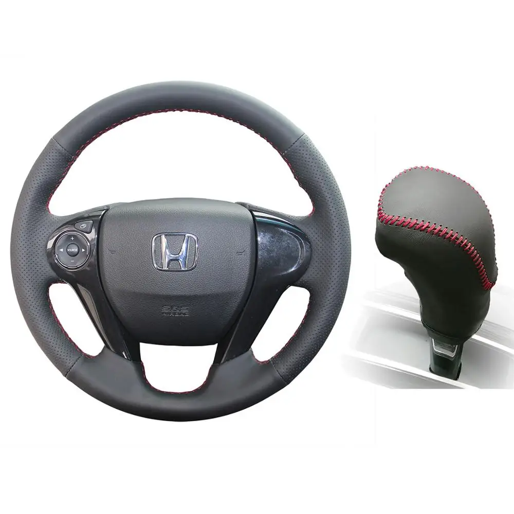2 PCS SET Red line PONSNY автомобильные шестерни/рулевой чехлы из натуральной кожи чехол для Honda Accord 9 Odyssey Crosstour- Авто сшитый вручную чехол - Название цвета: 2 PCS SET Red line
