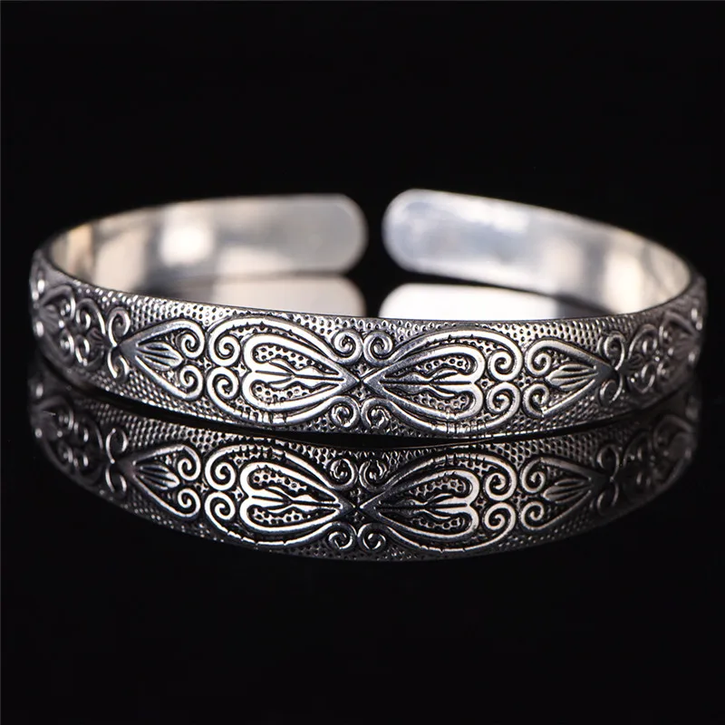 Ретро-браслет в стиле бохо с вырезами в виде сердца, тайский серебряный брендовый браслет, серебряный черный браслет для мужчин и женщин, модное ювелирное изделие