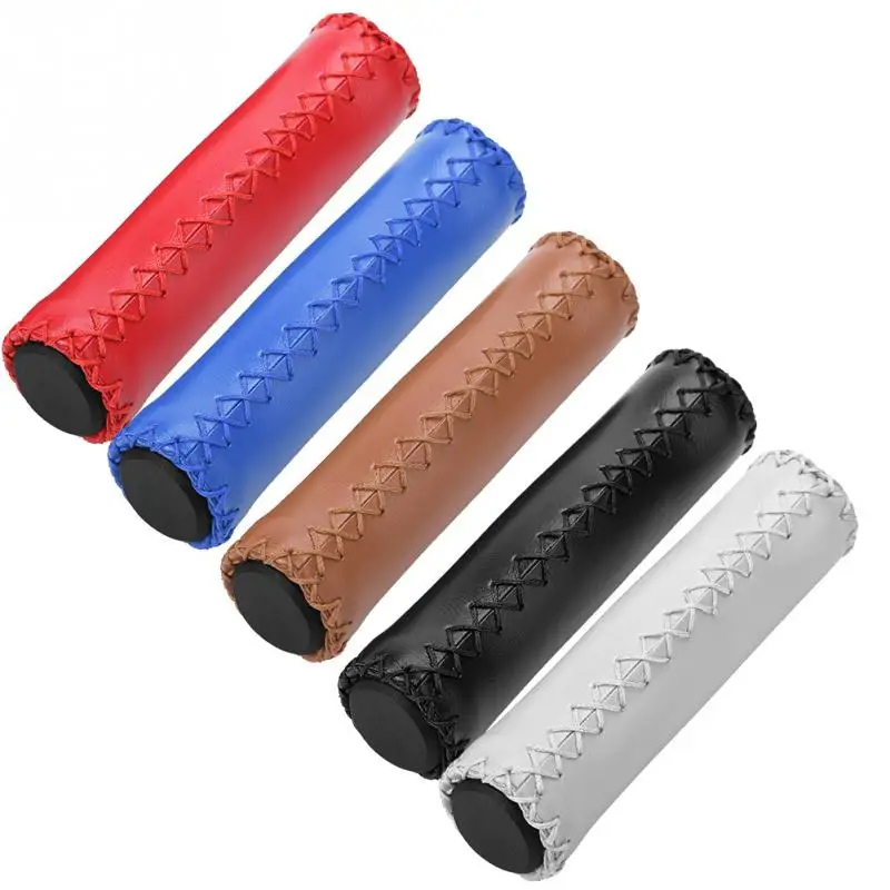 

1 Pair MTB Bicycle Grip Anti-Skid Soft Bike Handle Bar Grips Hand-stitched PU Bike Handlebar Cover Grips with Plug Cycling Parts