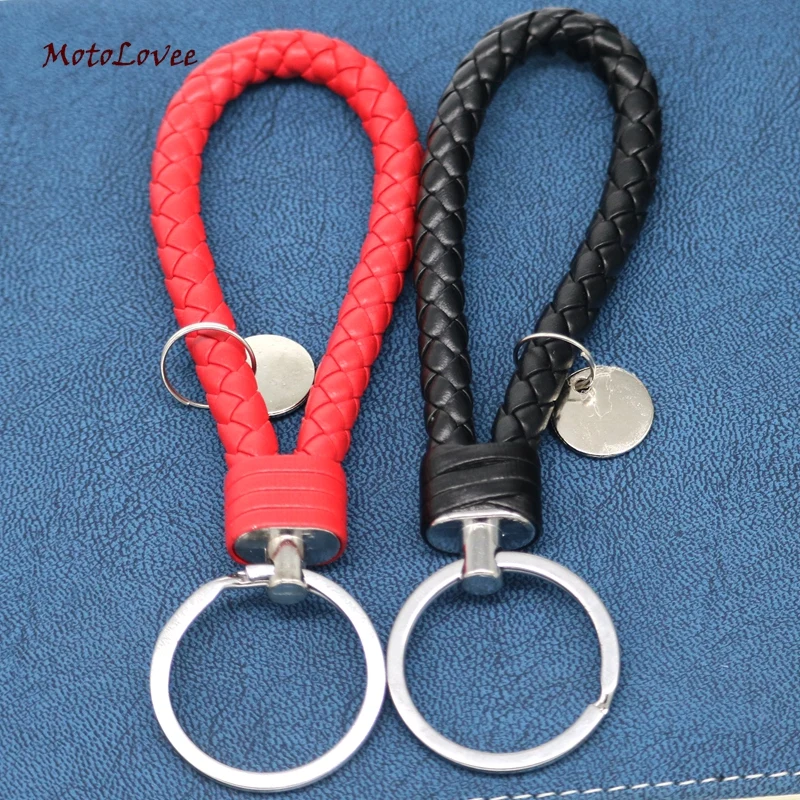 

Motolovee Leather Braided Woven Rope Double Rings Fit DIY Bag Pendant Key Car Keyrings Men Women Keychains