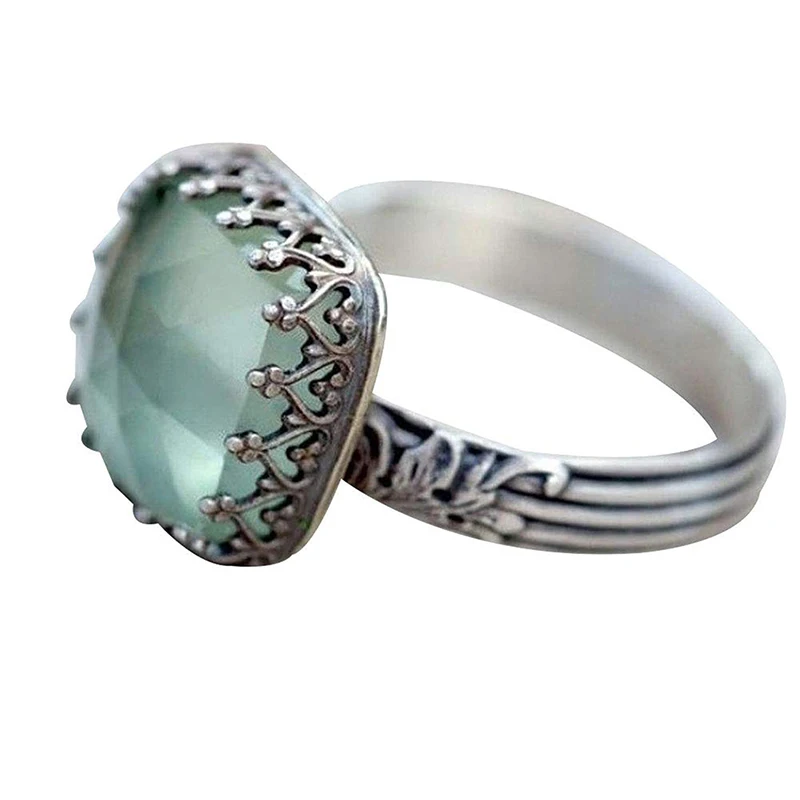 Винтажное тайское серебряное Мятное зеленое кольцо с лунным камнем простое зеленое квадратное циркониевое кольцо для женщин модное ретро женское кольцо ювелирное изделие