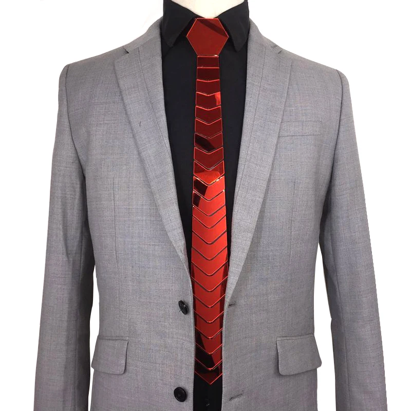 Ручной работы геометрическая форма зеркальный блестящий красный акриловый галстук для мужчин Тонкий Модный тонкий Шелковый Галстук