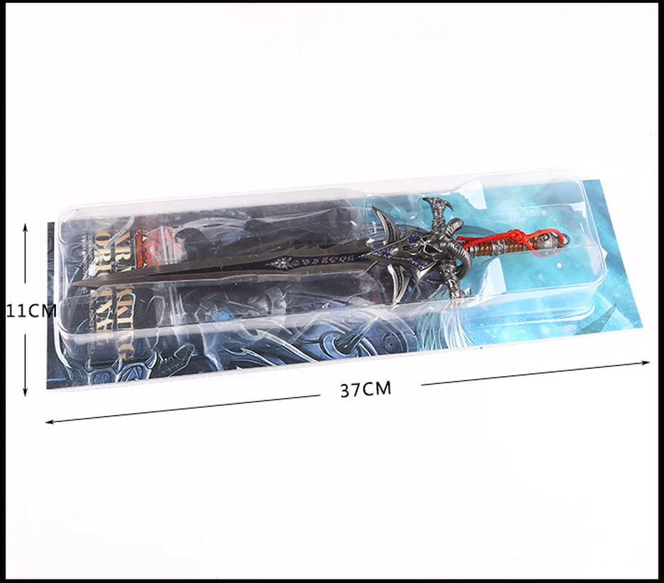 

30CM High Quality Alloy Frostmourne Sword Inlaid Blue Diamond, WOW Lich King Arthas Weapon Model with Tool Carrier Min Sword