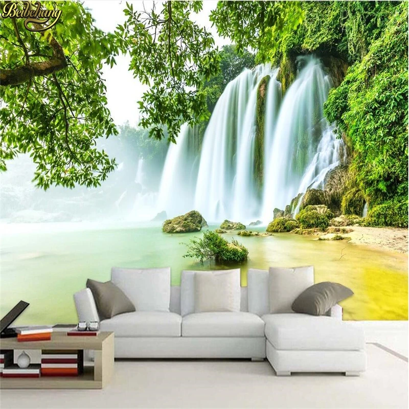 

beibehang Green waterfall landscape beautiful simple simple clear fresco cafe lounge custom personalized wallpaper murals