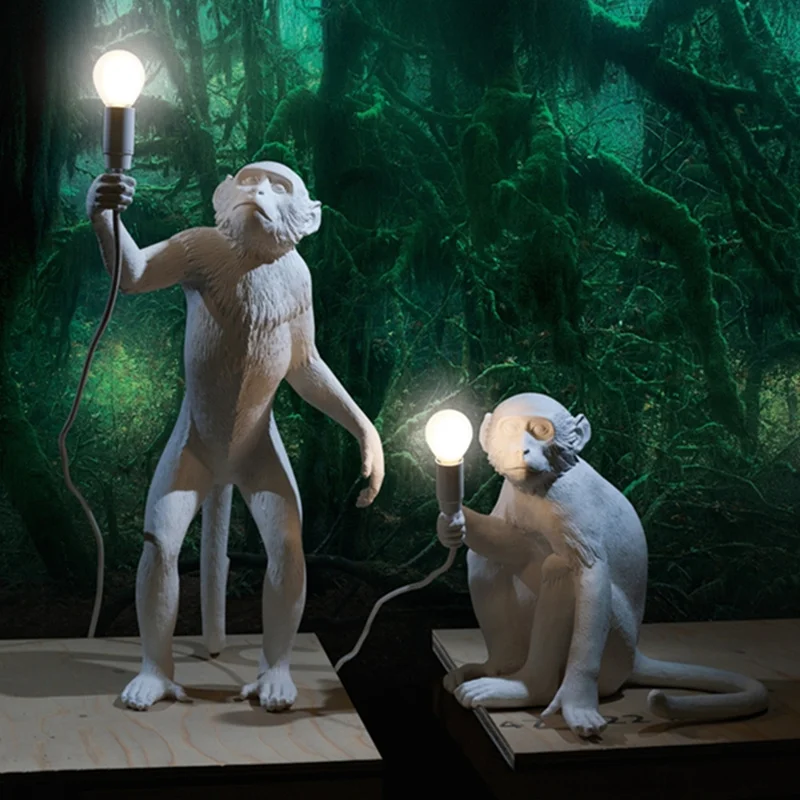 Современная креативная полимерная белая лампа в форме обезьяны, лофт, винтажный подвесной светильник из пеньковой веревки для дома, бара, кафе, ретро подвесной светильник