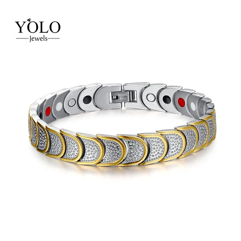 

Men's Fashion Stainless Steel Magnetic Bracelet Never-oxidize Hypo-allergenic Release Negative Ions Adjustable Bracelet 2018