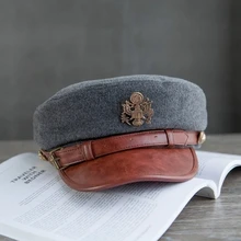 Высокое качество модная шерстяная фетровая декоративная металлическая цепь с ушками коровы черная модная шляпа Женская винтажная шапка с морским кораблем уличная одежда