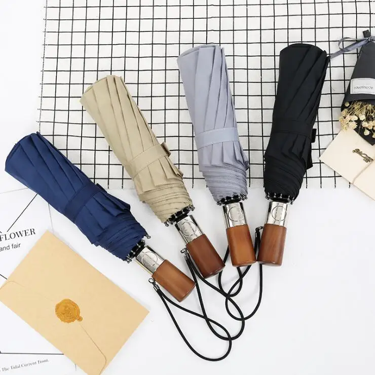 

Umbrellasimple wooden handle sunny umbrella outdoor practical automatic fiber skeleton folding umbrella