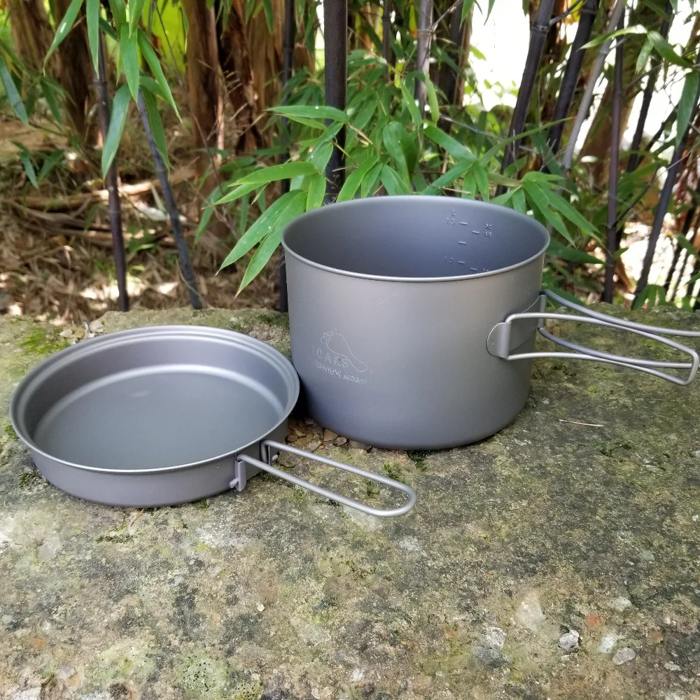 TOAKS Cookware Set Ultralight Titanium Pot Frying Pan Outdoor Camping Titanium Bowl Titanium Cup Picnic 1100ml, 1300ml, 1600ml 6