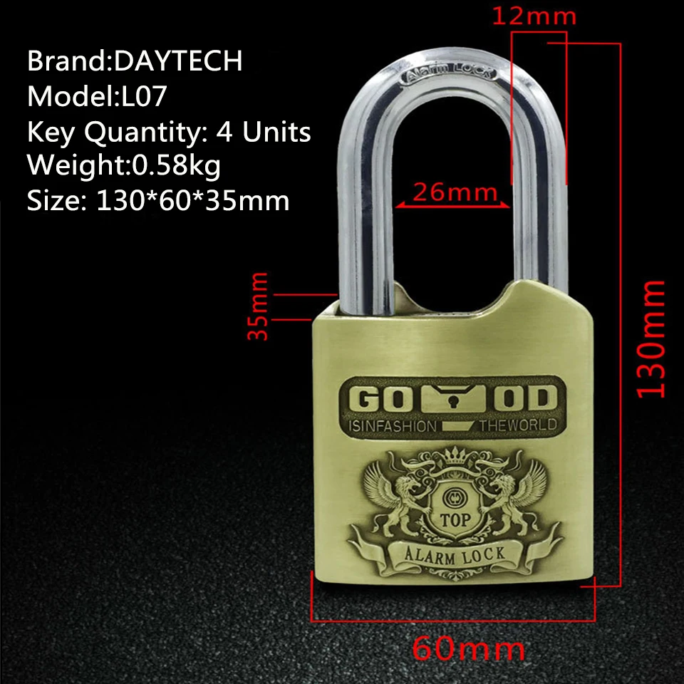 DAYTECH Alarm Padlock Siren for Gates/Lockers/Dormitory/Factory Security Door Lock 120dB Anti-Theft Security Alarm Waterproof