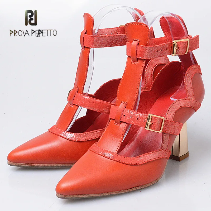 

Prova Perfetto Rome New Trends High Quality Cover Heels Sandals High Heels Pointed Toe Hollow-out Buckle Strap Colorful Sandals