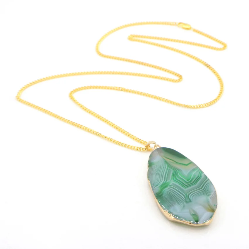 Natural green agate pendant gold plated necklace (7)