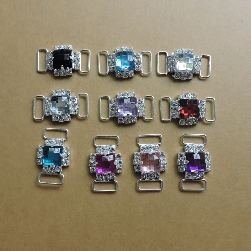 

10PCS/ lot of Rhine stone Bikini diamond buckle connector strap women Silver Diamond clasp underwear accessories invitation
