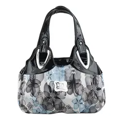 Модные сумки Для женщин Искусственная кожа Сумка Печати Сумки портфель-голубая мечта цветок + черный ремешок