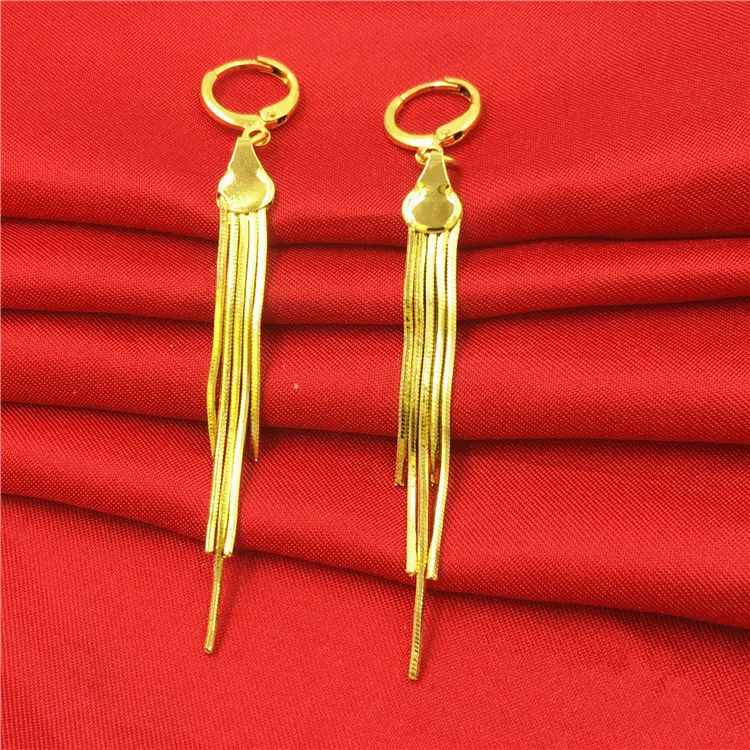 

Long Tassel Dangle Earrings Yellow Gold Filled Boho Style Womens Earrings Simple Personality Accessories Gift