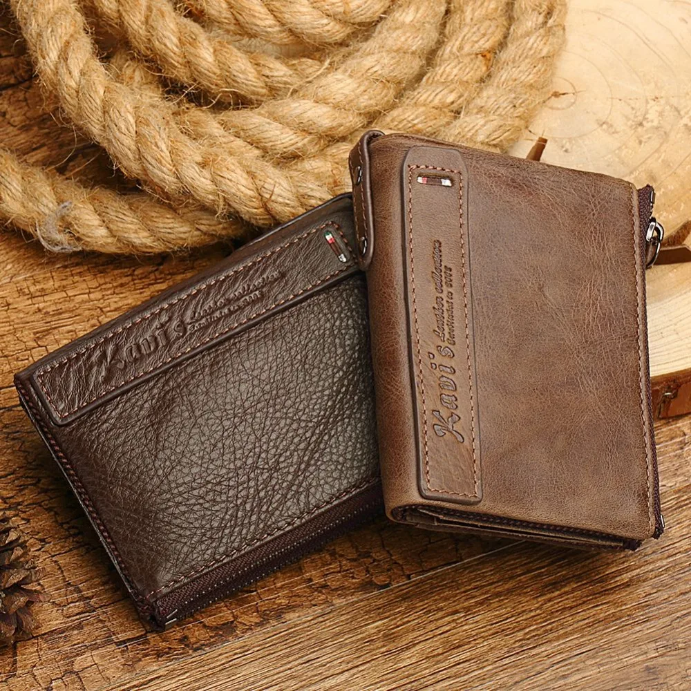 

KAVIS Brand Leather Men Wallets Genuine Leather Walet Men Card Holder Mini with Zipper Coin Purse Pocket Portomonee Rfid Small