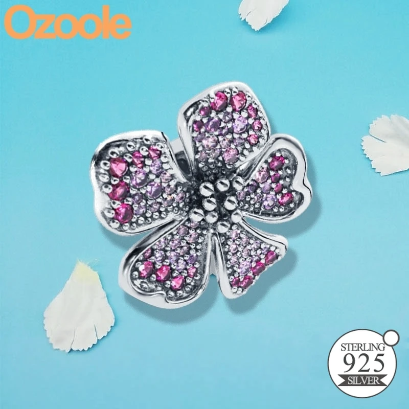 

2019 NEW Authentic 925 Sterling Silver Peach Blossoms Flower Charm Beads Fit Pandora Original European Bracelets Bangle Jewelry