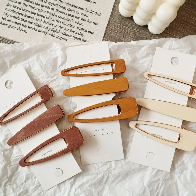 

New Fashion 1PC Design Hair Accessories Korea Hollow Geometric Waterdrop Hair Clips Vintage Handmade Wood Hairpins Barrettes