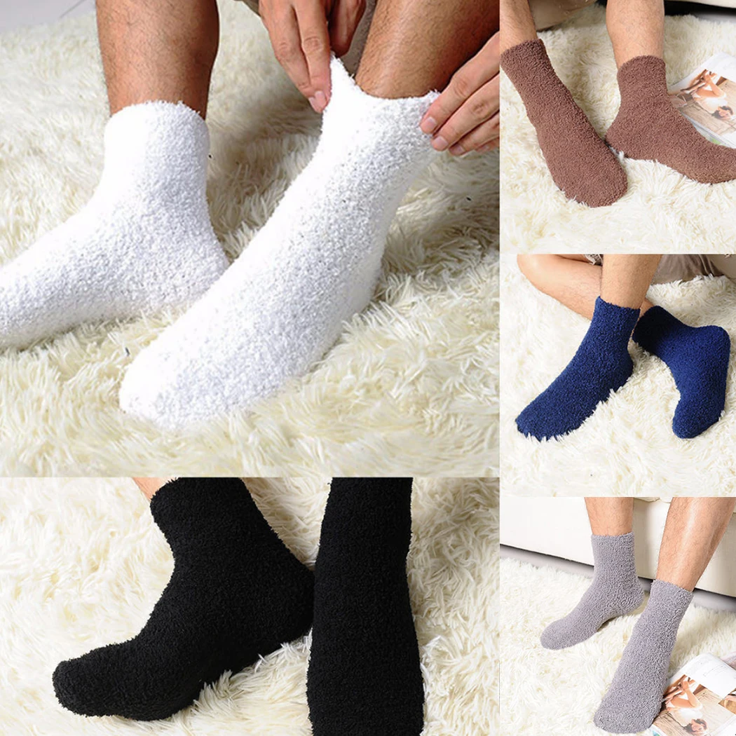 Men Socks Men'S Solid Color Coral Fleece Socks Thick Warm Towel Sleep