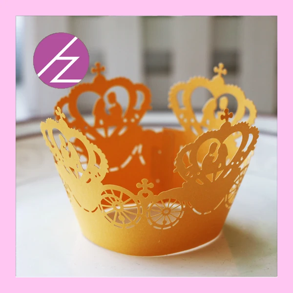 50pcs/lot wedding Party decoration royal yellow color laser cut crown