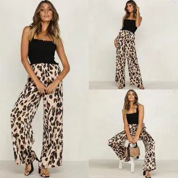 

Fashion Brand Hot Women High Waist Leopard Print Trousers Ladies Wide Leg Loose Casual Pants Casual Empire Harm Long Pants