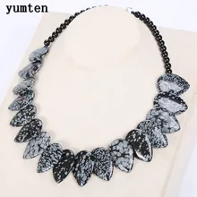 Yumten Alabaster Women Natural Stone Leaf Necklace Men Choker Flower Charms Jewelry Kette Naturstein Erkek Kolye Sautoir Colares