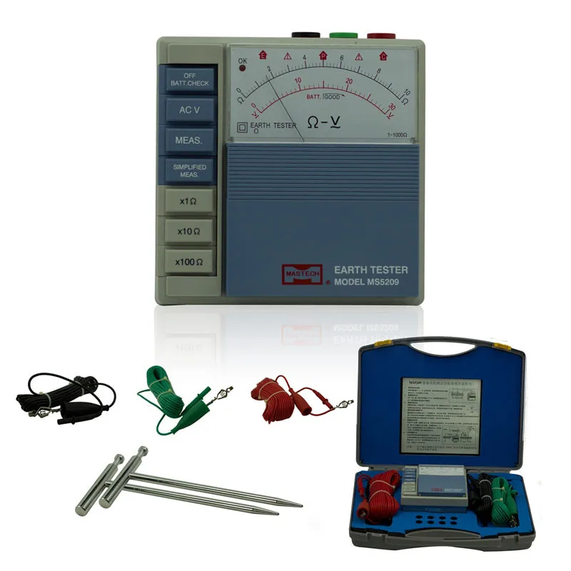 

Pointer Ground Resistance Tester Analog Earth Resistance Tester Meter 10ohm to 1000ohms Low Power MASTECH MS5209
