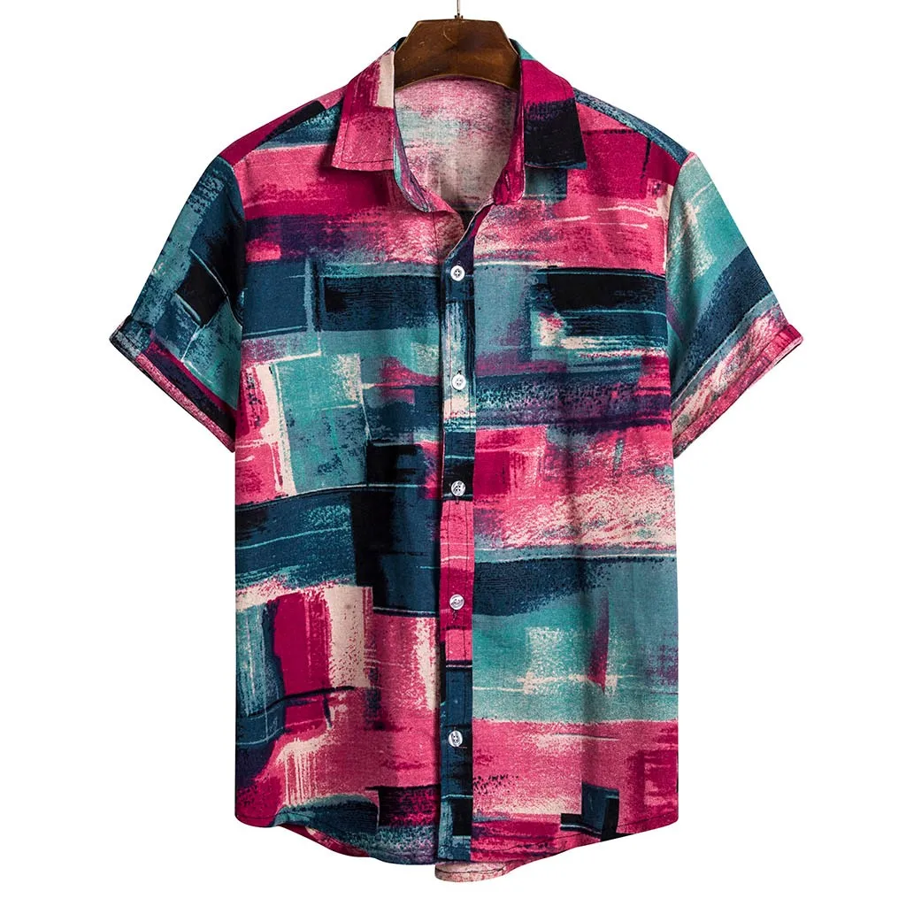 Летние мужские рубашки, Пляжная Гавайская блуза с принтом, с коротким рукавом, на пуговицах, повседневная свободная Мужская одежда, Рубашки, Топы, Camisas Hombre
