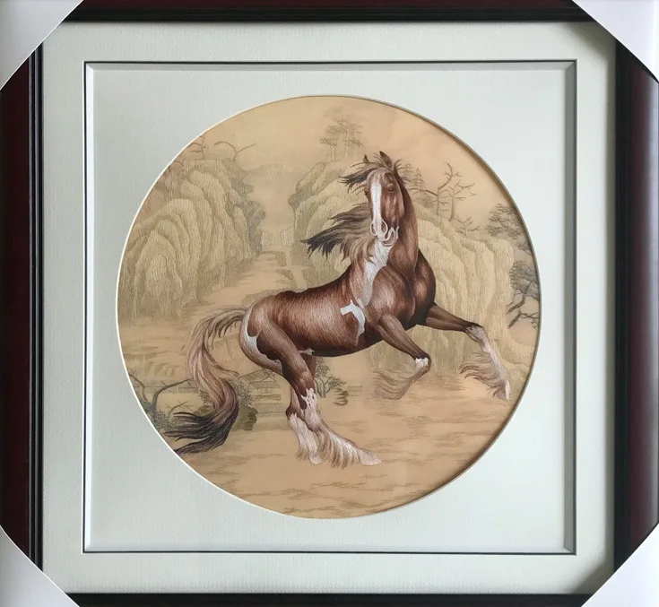 

Handmade 100% Mulberry Silk Thread Finished Suzhou Embroidery not include frame ,horse success immediately upon arrival 35*35cm