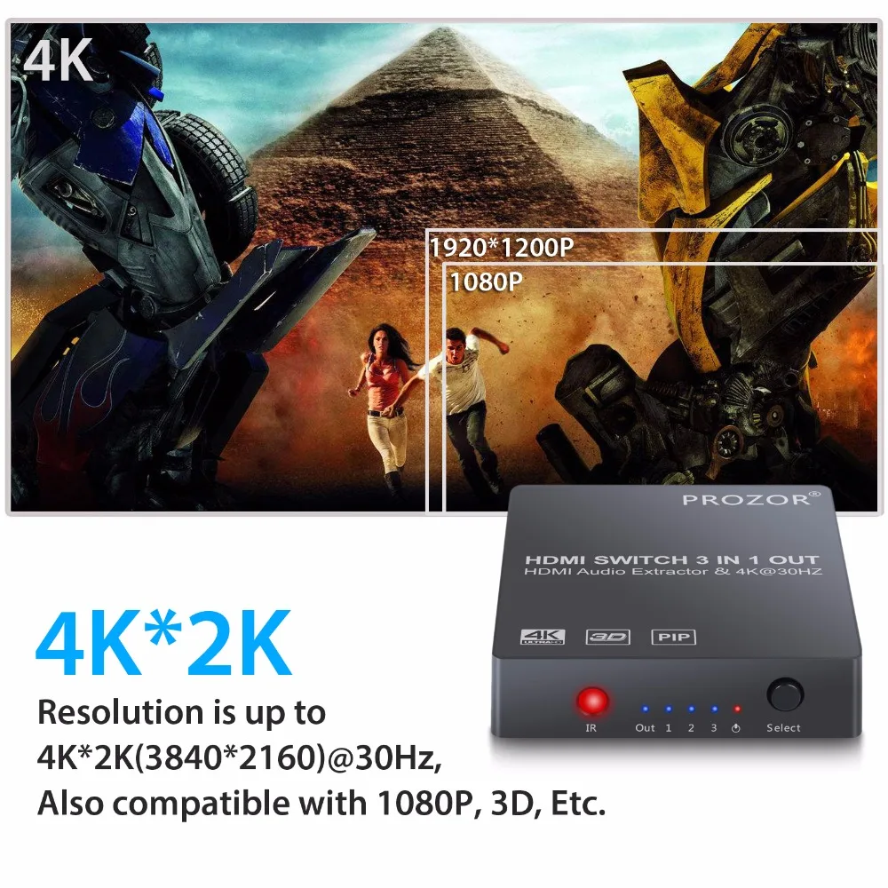 Коммутатор Prozor 4K 5x1 3x1 HDMI с функцией PIP 3D 1080P коммутатор с аудио экстрактором оптический Toslink SPDIF(5x1 без PIP