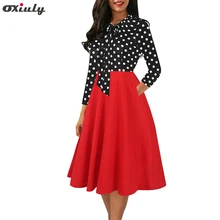 Spring Women Elegant Bow Tie Polka Dot Patchwork Pleated Pockets Work Business Office Party Fit and Flare Skater A-line Dress Spring Women Elegant Bow Tie Polka Dot Patchwork Pleated Pockets Work Business Office Party Fit and Flare Skater A-line Dress