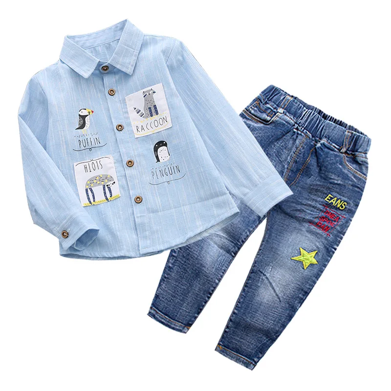 

Kids Clothes 2018 Autumn Fashion Toddler Boys Cotton Long Sleeve Shirt+Jeans Clothing Set Gentleman Suit for Boy 1 2 3 4 5 Years