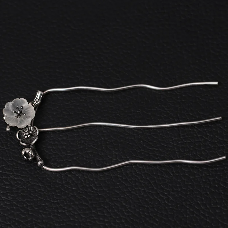 Amxiu New Natural Crystal Hair Combs 925 Sterling Silver Hair Jewelry Handmade Hair Sticks Flower Hairpins For Women Accessories