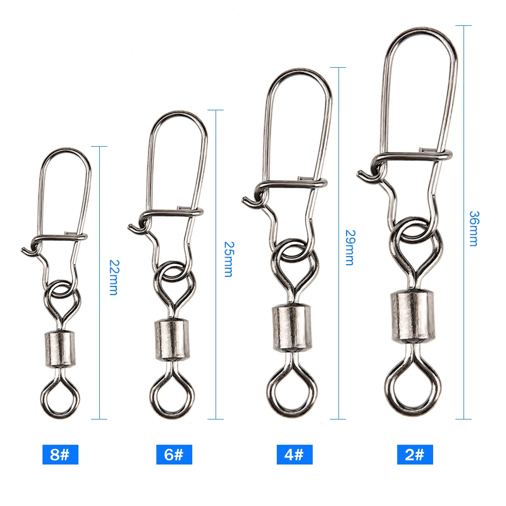 50 шт. 2#/4#/6#/8# рыболовный Rolling поворотный разъем с защелкой рыболовный крючок Приманка Разъем Терминал снасти