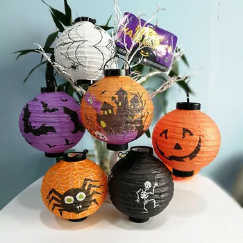 

Halloween Props Paper Lantern Foldable LED Lamp Hanging Home Decor Spider/Bat/Skull/Castle Light LO88